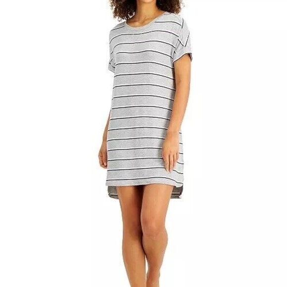ALFANI Women's Ultra Soft Striped Nightgown Medium Heather Gray Pajama PJs - Picture 2 of 16